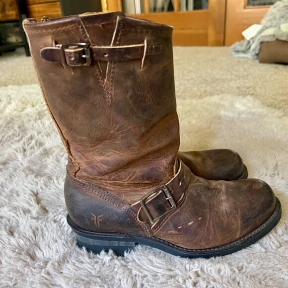 Frye Brown Leather Buckle Boots – Size 8 - Picture 4 of 5